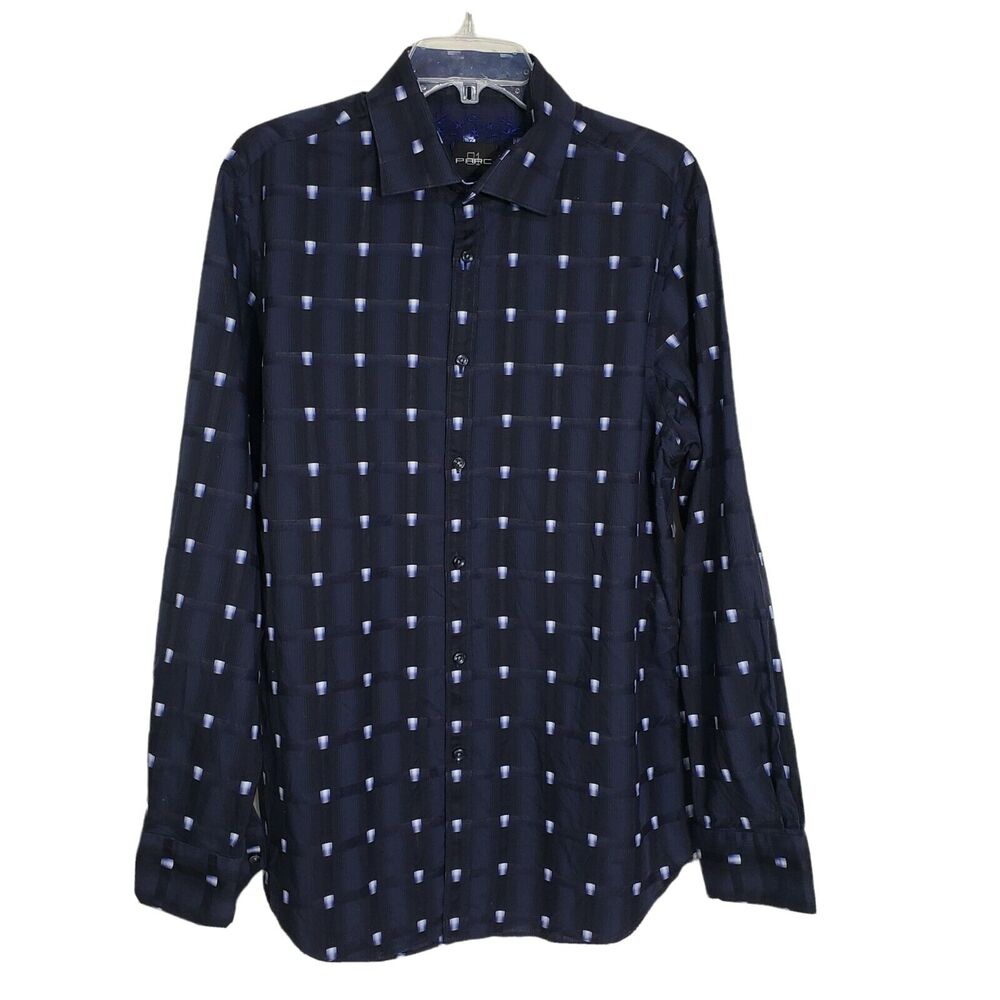 Parc 81 Mens Shirt Large Blue Printed European Fabric Button Long Sleeve Cotton
